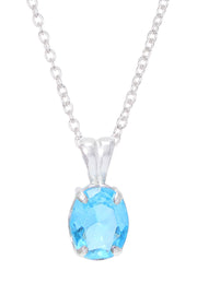 Aqua CZ Oval Charm Necklace - SF