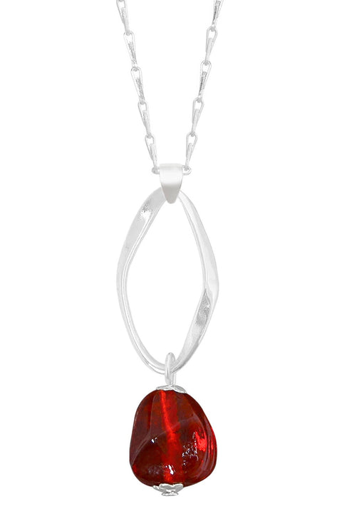 Red Murano Glass & Freeform Hoop Pendant Necklace - SF