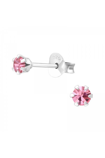 Sterling Silver Round 3mm Ear Studs With Crystals - SS