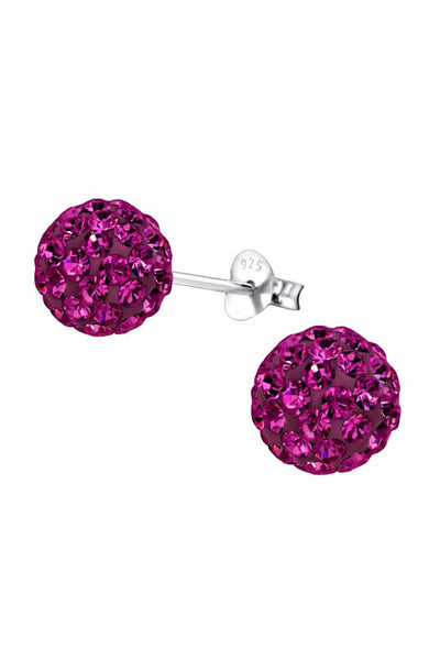 Sterling Silver Ball Ear Studs With Crystal - SS