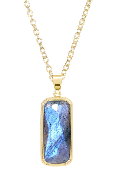 Labradorite Rectangle Pendant Necklace - GF