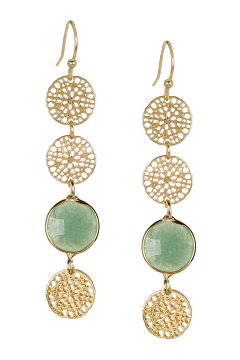 Green Aventurine & Filigree Disc Dangle Earrings - GF