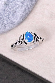 Blue Created Opal & Sterling Silver Celtic Ring - SS