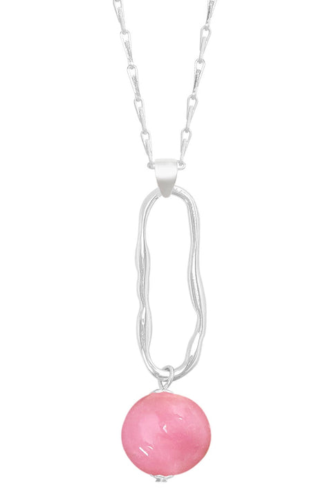 Pink Murano Glass & Freeform Hoop Pendant Necklace - SF