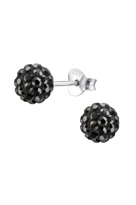 Sterling Silver Ball Ear Studs With Crystal - SS