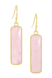 Rose Quartz Rectangle Drop Earrings - GF