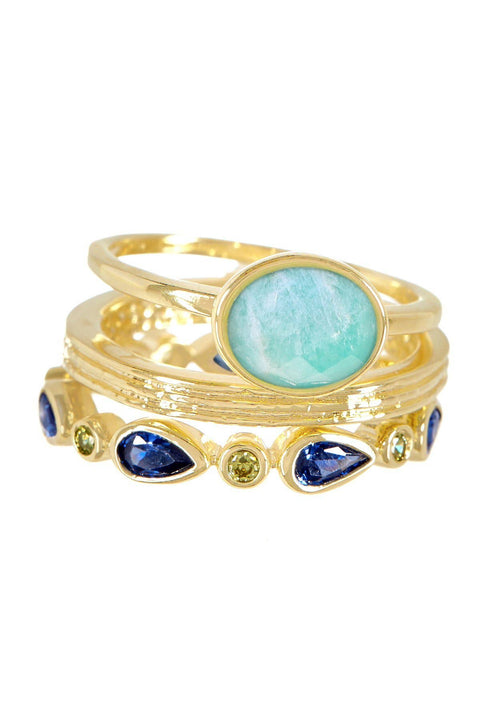 Amazonite & CZ Stack Ring Set - GF