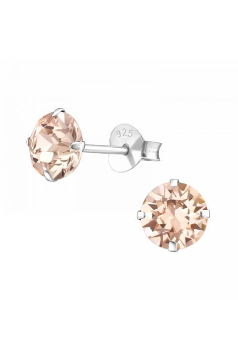 Sterling Silver Round Ear Studs With Genuine Crystals - SS