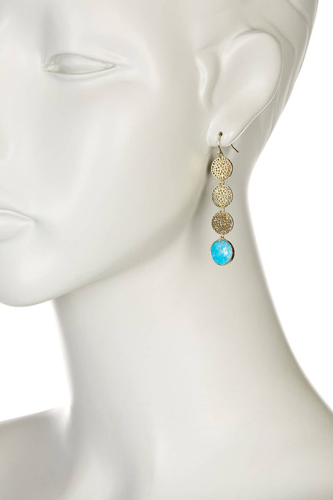 Stabilized Turquoise & Filigree Disc Dangle Earrings - GF