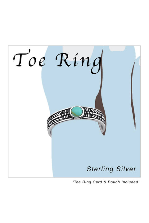 Sterling Silver Round Adjustable Toe Ring With Opal - SS