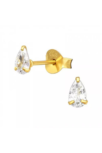 Sterling Silver Tear Drop Basic Ear Studs With CZ - VM