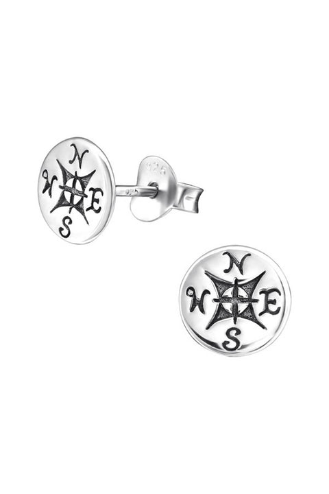 Sterling Silver Compass Ear Studs - SS