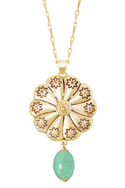 Green Murano Glass & Hammered Floral Disc Necklace - GF