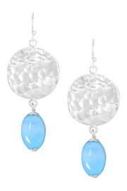 Blue Murano Glass & Hammered Disc Drop Earrings - SF