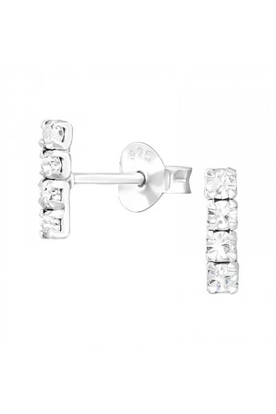 Sterling Silver Bar Ear Studs With Crystal - SS