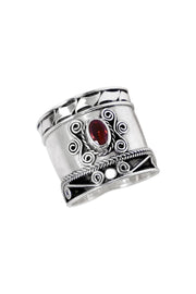 Sterling Silver & Genuine Garnet Bali Ring - SS