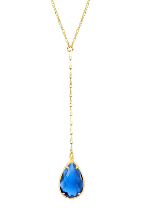 London Blue Crystal Pear Cut Y Necklace - GF