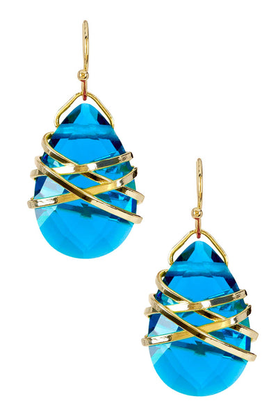 Swiss Blue Crystal Wrapped Earrings In Gold - GF