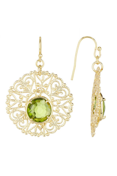 Peridot Crystal Filigree Disc Drop Earrings - GF