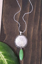 Green Murano Glass & Hammered Coin Pendant Necklace - SF