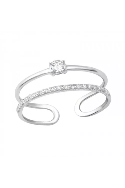 Sterling Silver Open Band Ring With CZ - SS