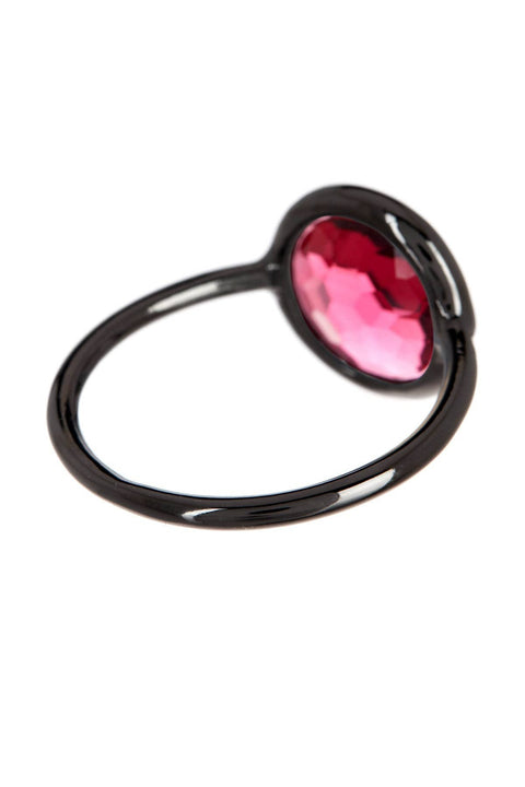 Raspberry Crystal Ring In Gunmetal - SF