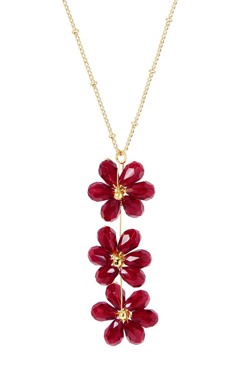 Red Austrian Crystal Flower Bloom Pendant Necklace - GF