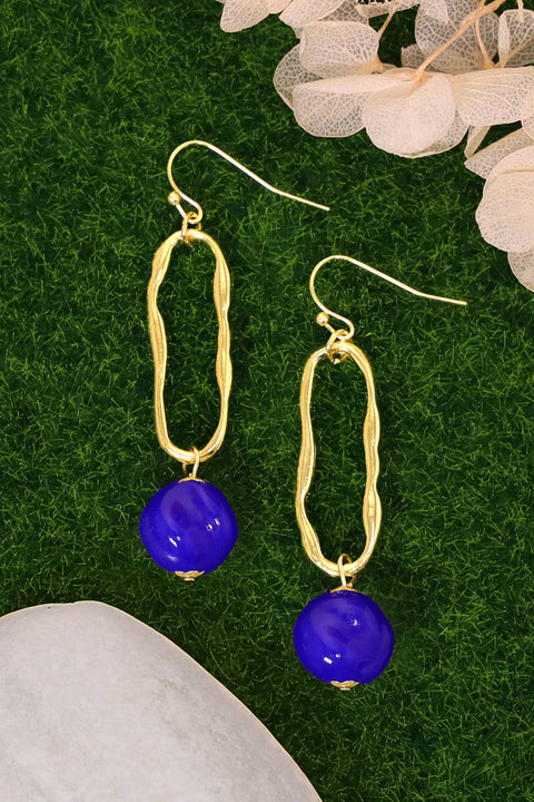 Blue Murano Glass & Freeform Hoop Drop Earrings - GF