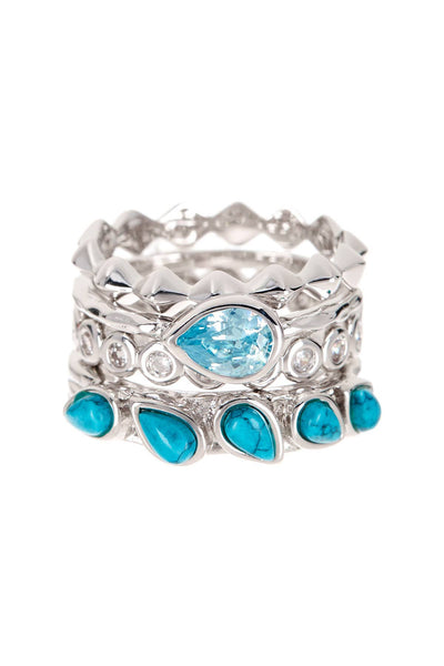 Turquoise & CZ Stack Ring Set - SF