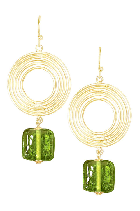 Peridot Murano Glass & Swirl Disc Drop Earrings - GF