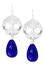 Blue Murano Glass & Tree Of Life Drop Earrings - SF