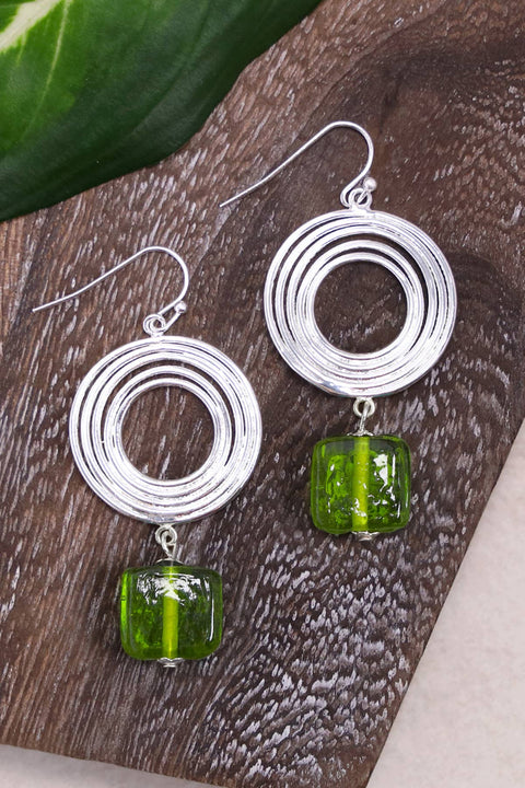 Peridot Murano Glass & Swirl Disc Drop Earrings - SF