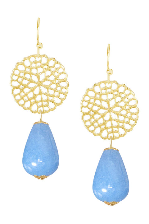 Aquamarine & Daisy Disc Drop Earrings - GF