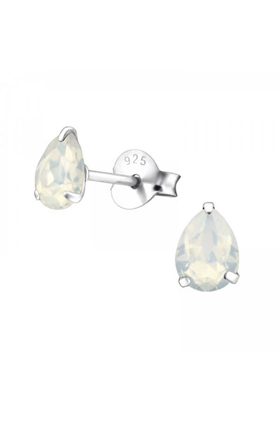 Sterling Silver Pear Ear Studs With Genuine Crystals - SS