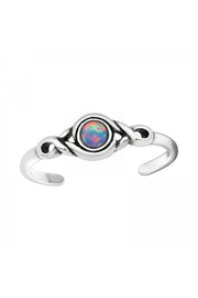 Sterling Silver Patterned Adjustable Toe Ring With Opal - SS