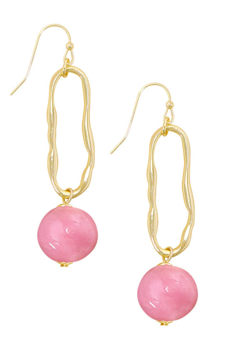 Pink Murano Glass & Freeform Hoop Drop Earrings - GF