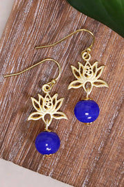 Blue Murano Glass & Lotus Drop Earrings - GF