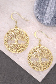 14k Gold Plated Tree Of Life Drop Earrings - GF