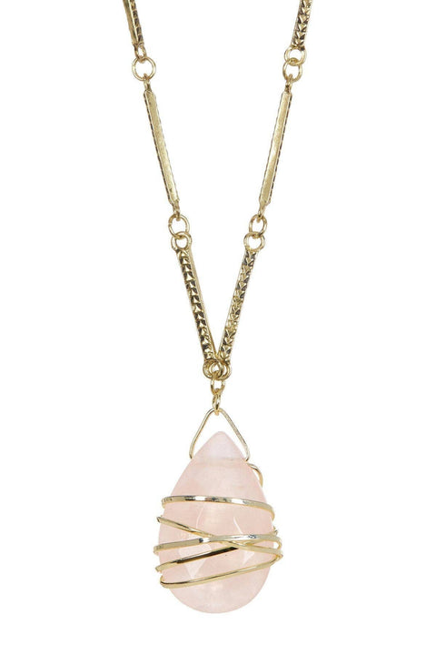 Rose Quartz Long Wrapped Pendant Necklace - GF