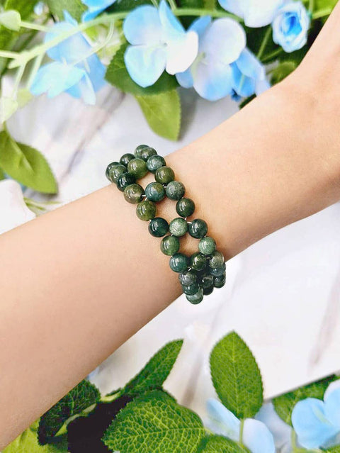 Moss Agate 6mm Beads Braided Bracelet - GF