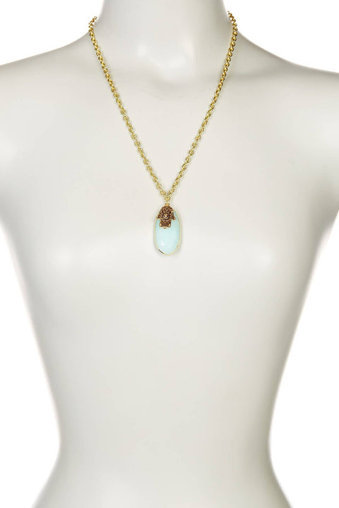 Amazonite With Hamsa Cabochon Pendant Necklace - GF