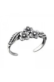 Sterling Silver Flowers Adjustable Toe Ring - SS