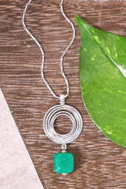 Green Murano Glass & Swirl Disc Pendant Necklace - SF