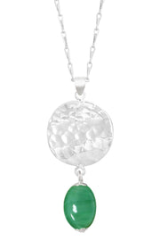 Green Murano Glass & Hammered Disc Pendant Necklace - SF