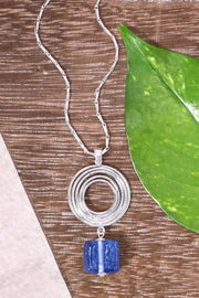 Tanzanite Murano Glass & Swirl Disc Pendant Necklace - SF