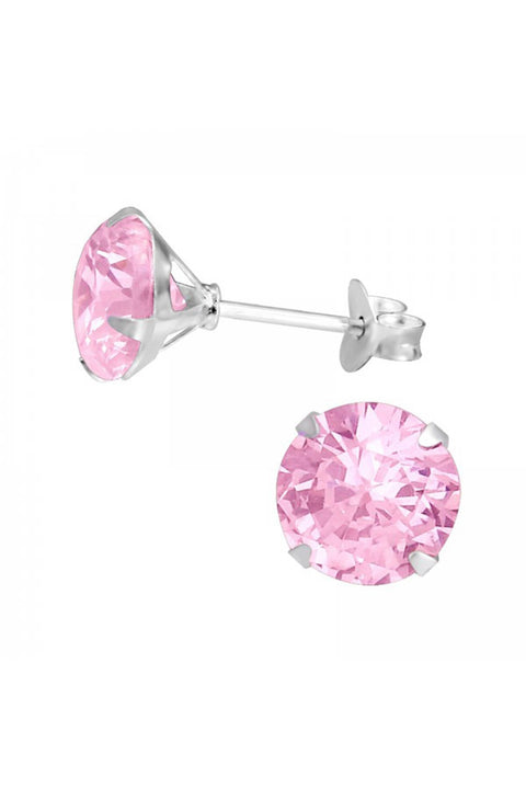 Sterling Silver Round 8mm Ear Studs With Cubic Zirconia - SS