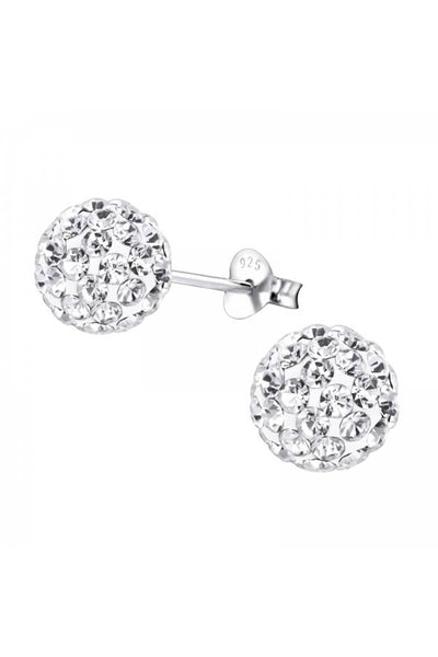 Sterling Silver Ball Ear Studs With Crystal - SS