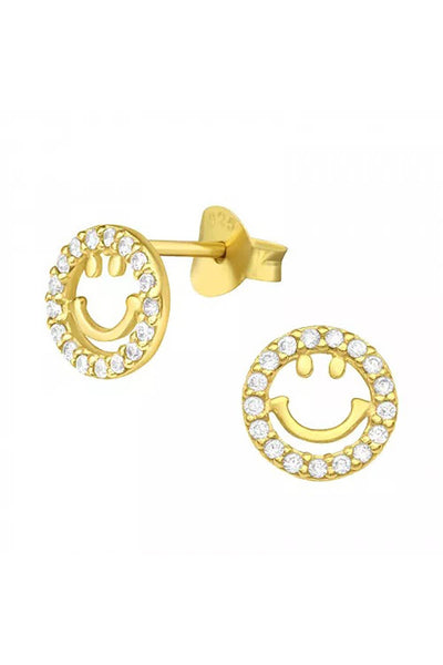 Children's Sterling Silver Smiley Ear Studs With CZ - VM