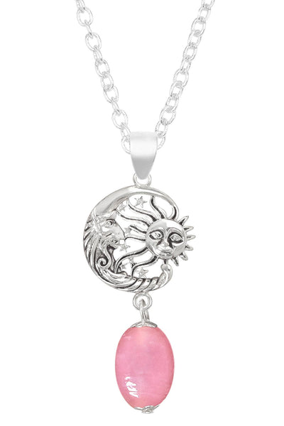 Pink Murano Glass With Sun & Moon Pendant Necklace - SF