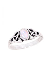 White Created Opal & Sterling Silver Celtic Ring - SS